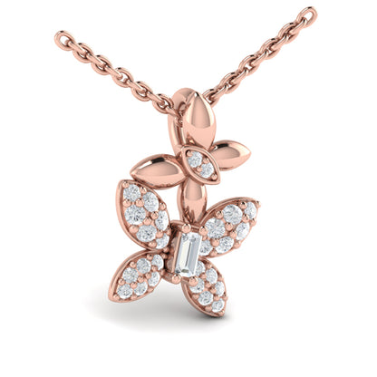 Double Butterfly Diamond Pavé Pendant Necklace