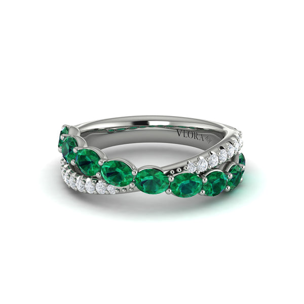 Multi Diamond and Emerald Twist Statement Ring