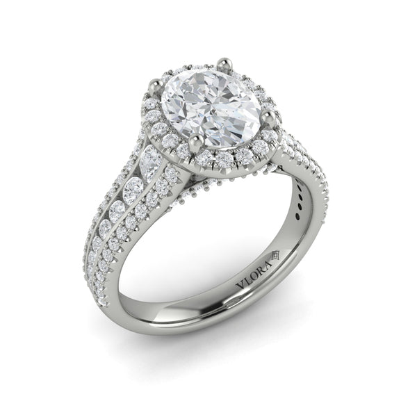 Oval Halo Engagement Ring in Platinum by Vlora Bridal