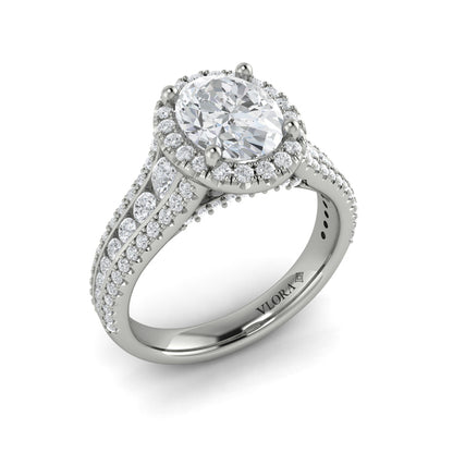 Oval Halo Engagement Ring in Platinum by Vlora Bridal