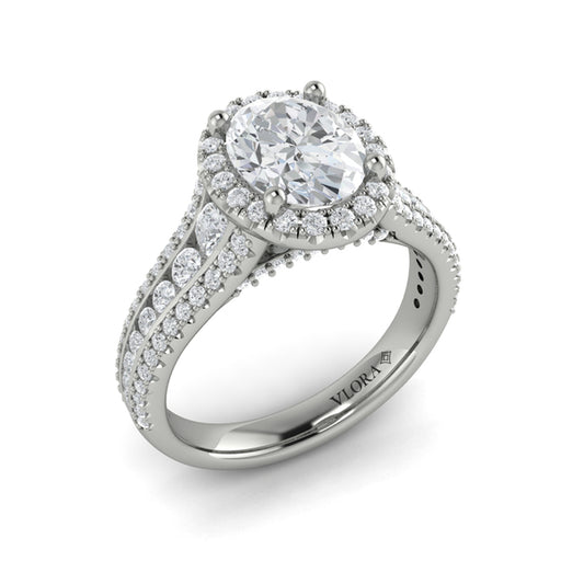 Oval Halo Engagement Ring in Platinum by Vlora Bridal