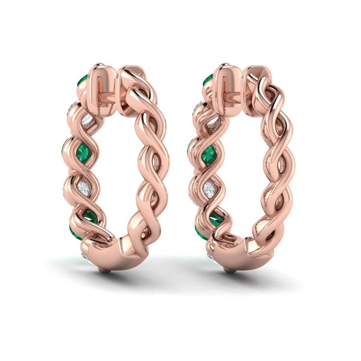 Diamond and Emerald  Twist Hoop Earrings