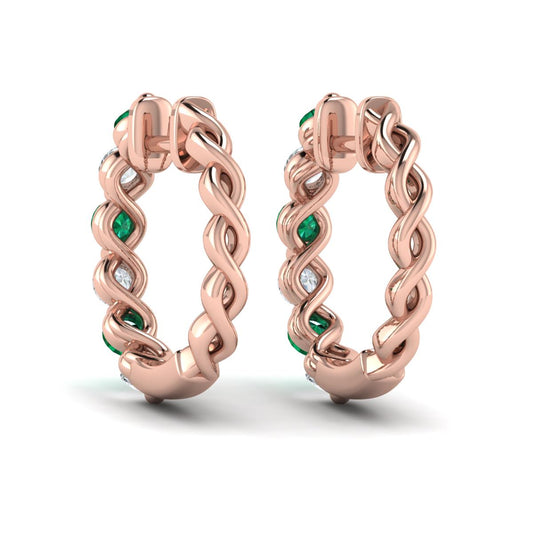 Diamond and Emerald  Twist Hoop Earrings