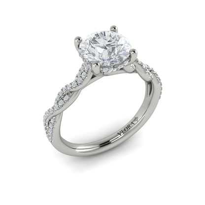 Twist Diamond Engagement Ring with Hidden Halo