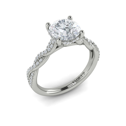Twist Diamond Engagement Ring with Hidden Halo