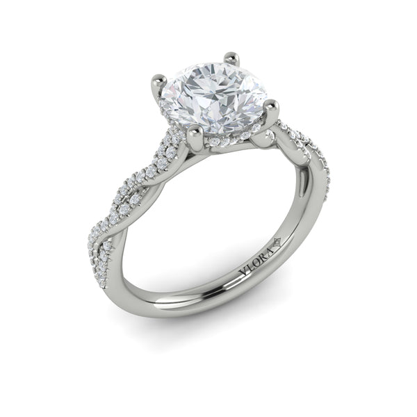 Twist Diamond Engagement Ring with Hidden Halo