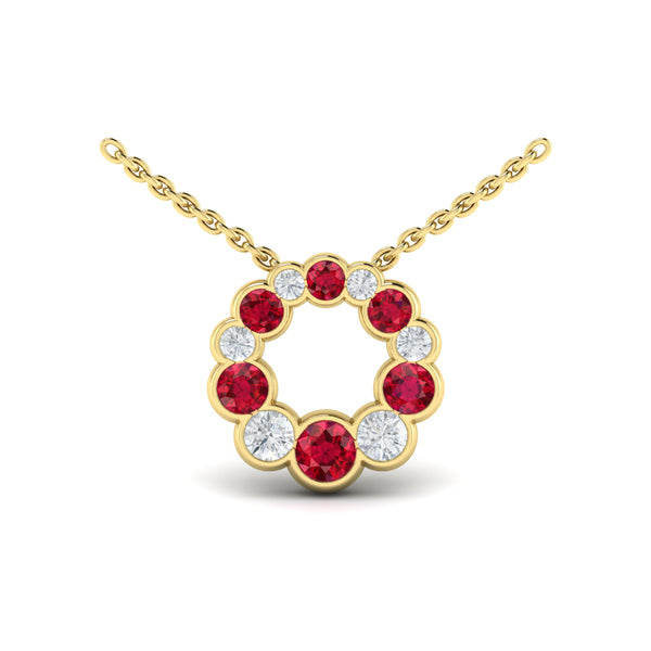 Diamond and Ruby Circle Bezel Pendant