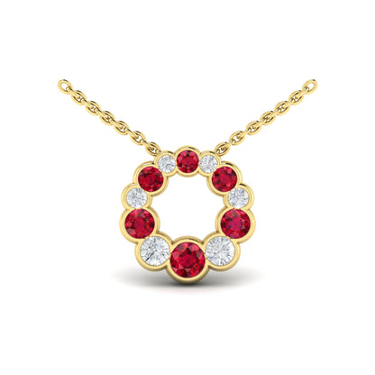 Diamond and Ruby Circle Bezel Pendant