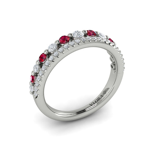 Diamond and Ruby Two Row Ring
