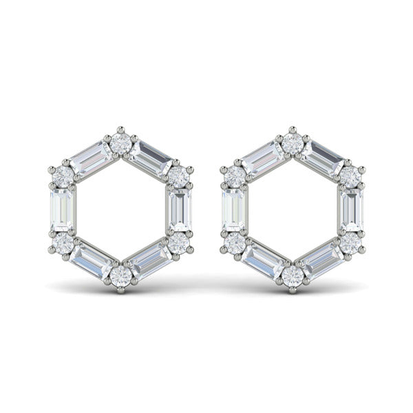Diamond Baguette Open Honeycomb Stud Earrings