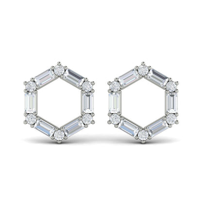 Diamond Baguette Open Honeycomb Stud Earrings