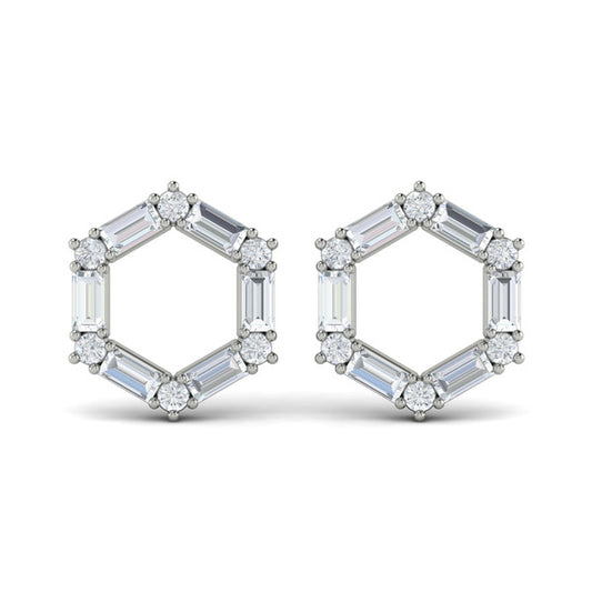 Diamond Baguette Open Honeycomb Stud Earrings