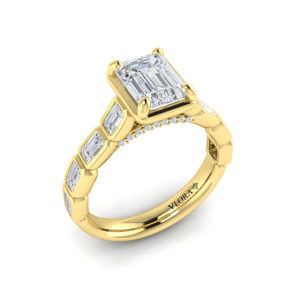 Emerald Cut Bezel Engagement Ring with Bezel Set Accent Diamonds