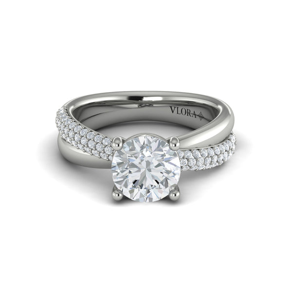 Round Straight Row Engagement Ring in Platinum by Vlora Bridal