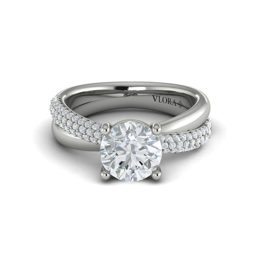Round Straight Row Engagement Ring in Platinum by Vlora Bridal