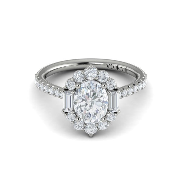 Oval Halo Engagement Ring in Platinum by Vlora Bridal