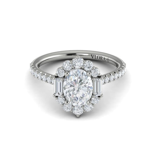 Oval Halo Engagement Ring in Platinum by Vlora Bridal
