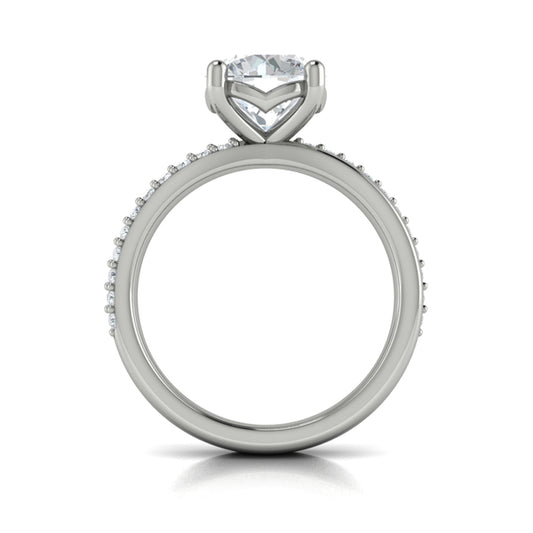 Round Straight Row Engagement Ring in Platinum by Vlora Bridal