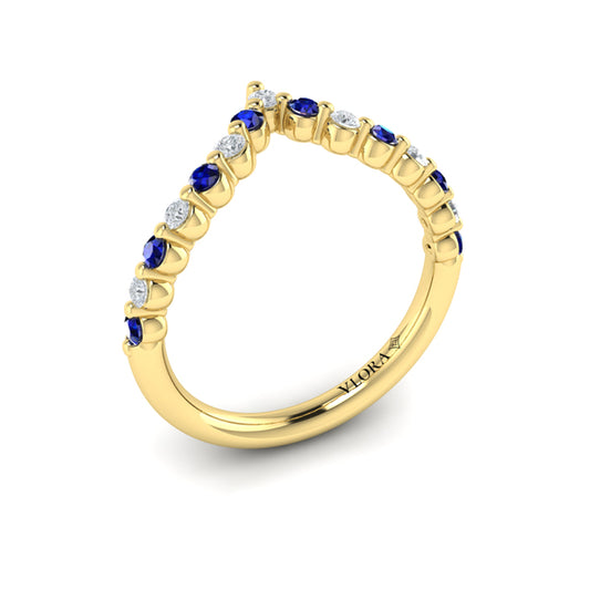 Diamond and Blue Sapphire Chevron Ring