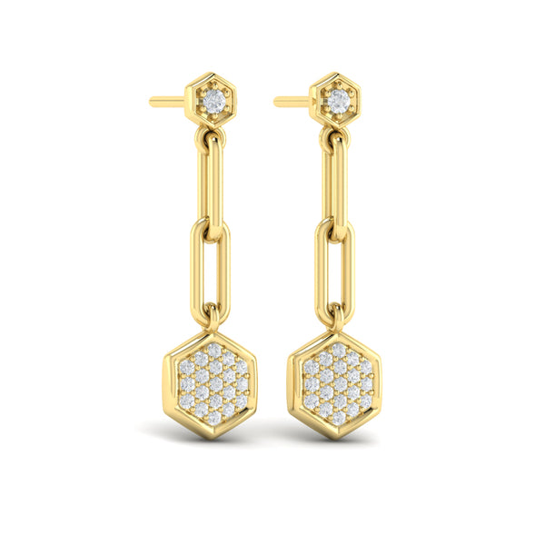 Diamond Honeycomb Link Long Drop Statement Earrings