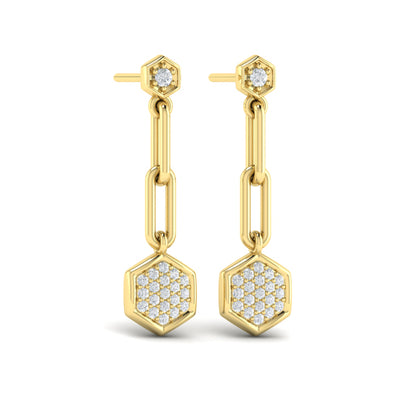 Diamond Honeycomb Link Long Drop Statement Earrings