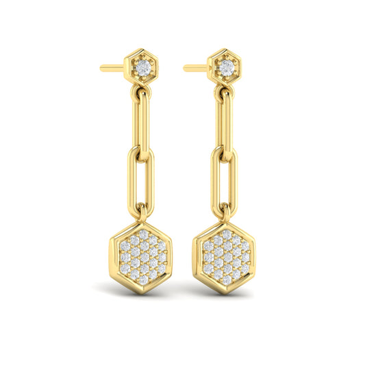 Diamond Honeycomb Link Long Drop Statement Earrings