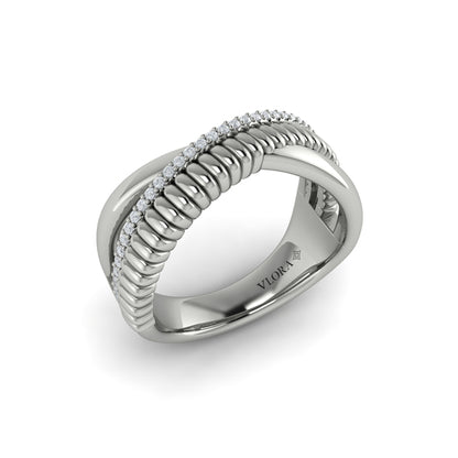 Textured Crossover Diamond Ring