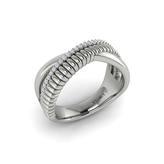 Textured Crossover Diamond Ring