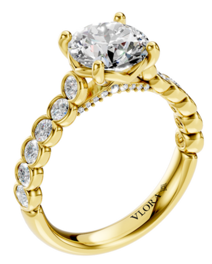 Round Diamond Engagement Ring with Bezel-Set Diamond Band