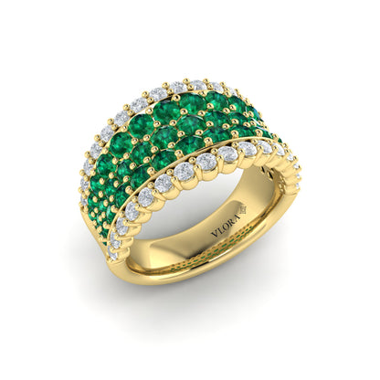 Diamond and Emerald Multi-Row Statement Ring