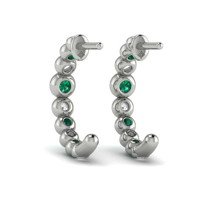 Round Bezel Set Diamond and Emerald Circle Hoop Earring