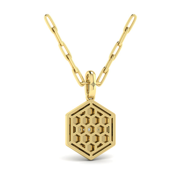 Center Starburst Diamond and Bezel Hexagon Pendant Necklace