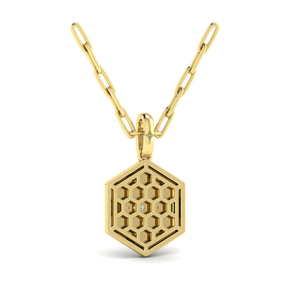 Center Starburst Diamond and Bezel Hexagon Pendant Necklace