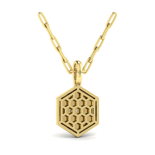 Center Starburst Diamond and Bezel Hexagon Pendant Necklace