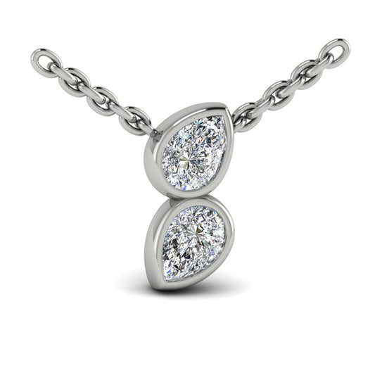 Pear Shaped Diamond Bezel‑Set Two‑Stone Sculpted Necklace