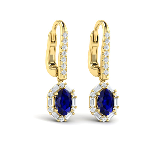 Oval Sapphire and Diamond Baguette Earrings