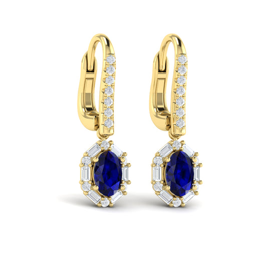 Oval Sapphire and Diamond Baguette Earrings
