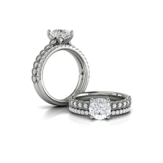Round Classic, Modern Vintage Engagement Ring in Platinum by Vlora Bridal