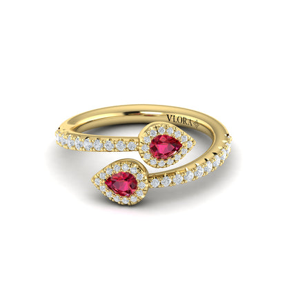 Diamond Wrapped Pear Ruby Ring