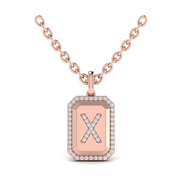 Diamond Medallion Alphabet Pendant Link Necklace, X