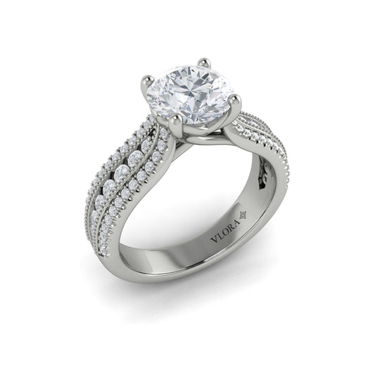 Round Classic, Modern Vintage Engagement Ring in Platinum by Vlora Bridal