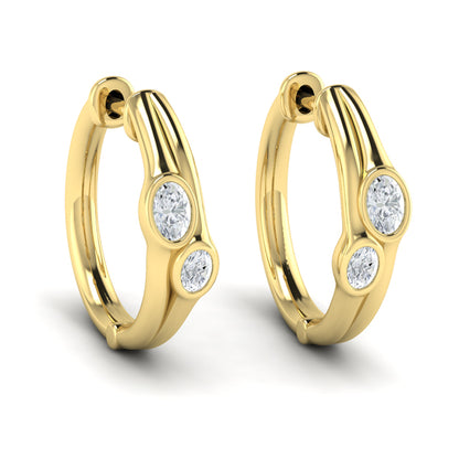 Oval Shaped Diamond Bezel‑Set Two‑Stone Huggies