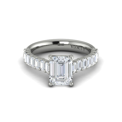 Emerald Cut Engagement Ring with Baguette Diamond Band
