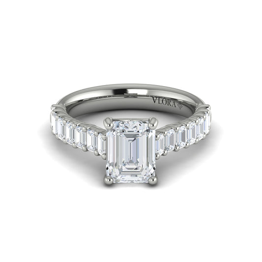 Emerald Cut Engagement Ring with Baguette Diamond Band