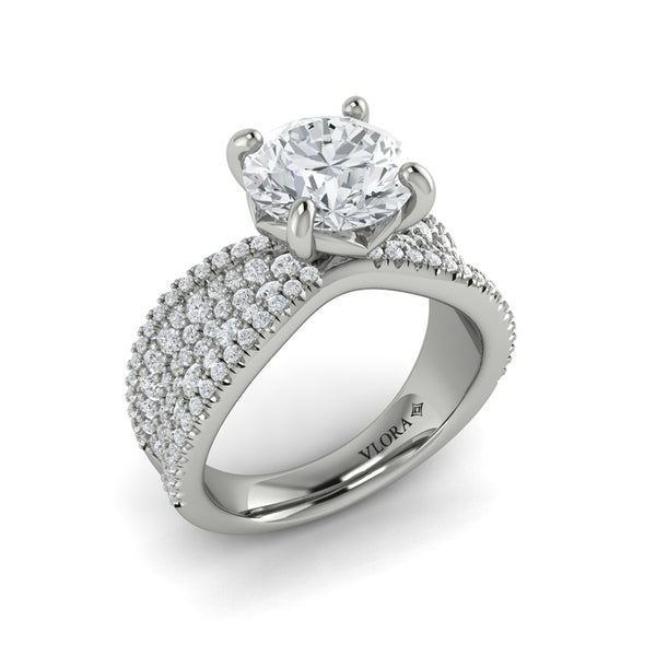 Round Straight Row Engagement Ring in Platinum by Vlora Bridal