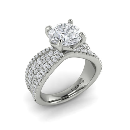 Round Straight Row Engagement Ring in Platinum by Vlora Bridal