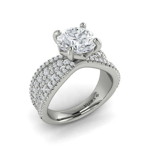 Round Straight Row Engagement Ring in Platinum by Vlora Bridal