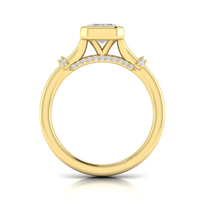 Diamond Accent Bezel Emerald Cut Engagement Ring