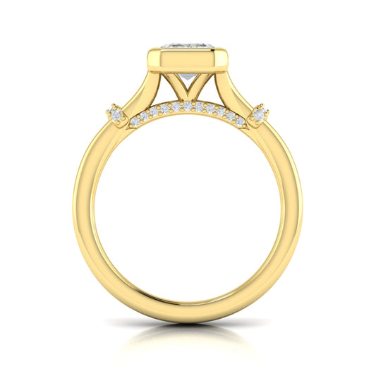 Diamond Accent Bezel Emerald Cut Engagement Ring