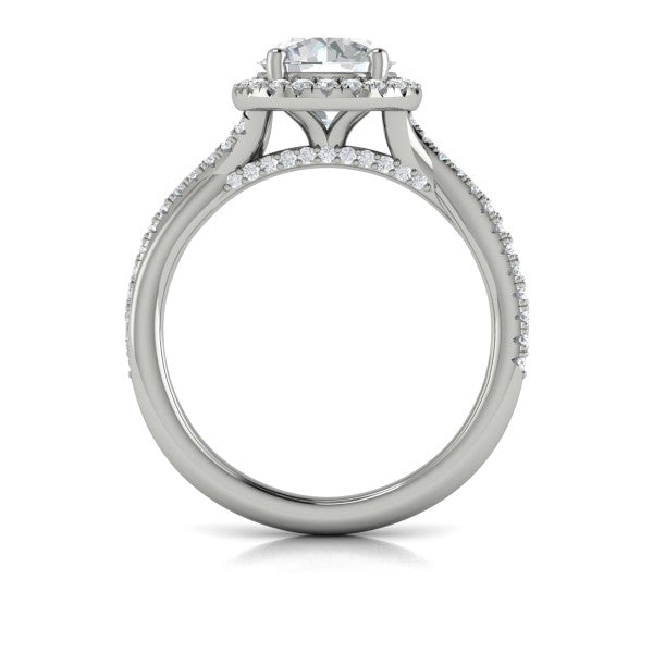 Round Halo Engagement Ring in Platinum by Vlora Bridal
